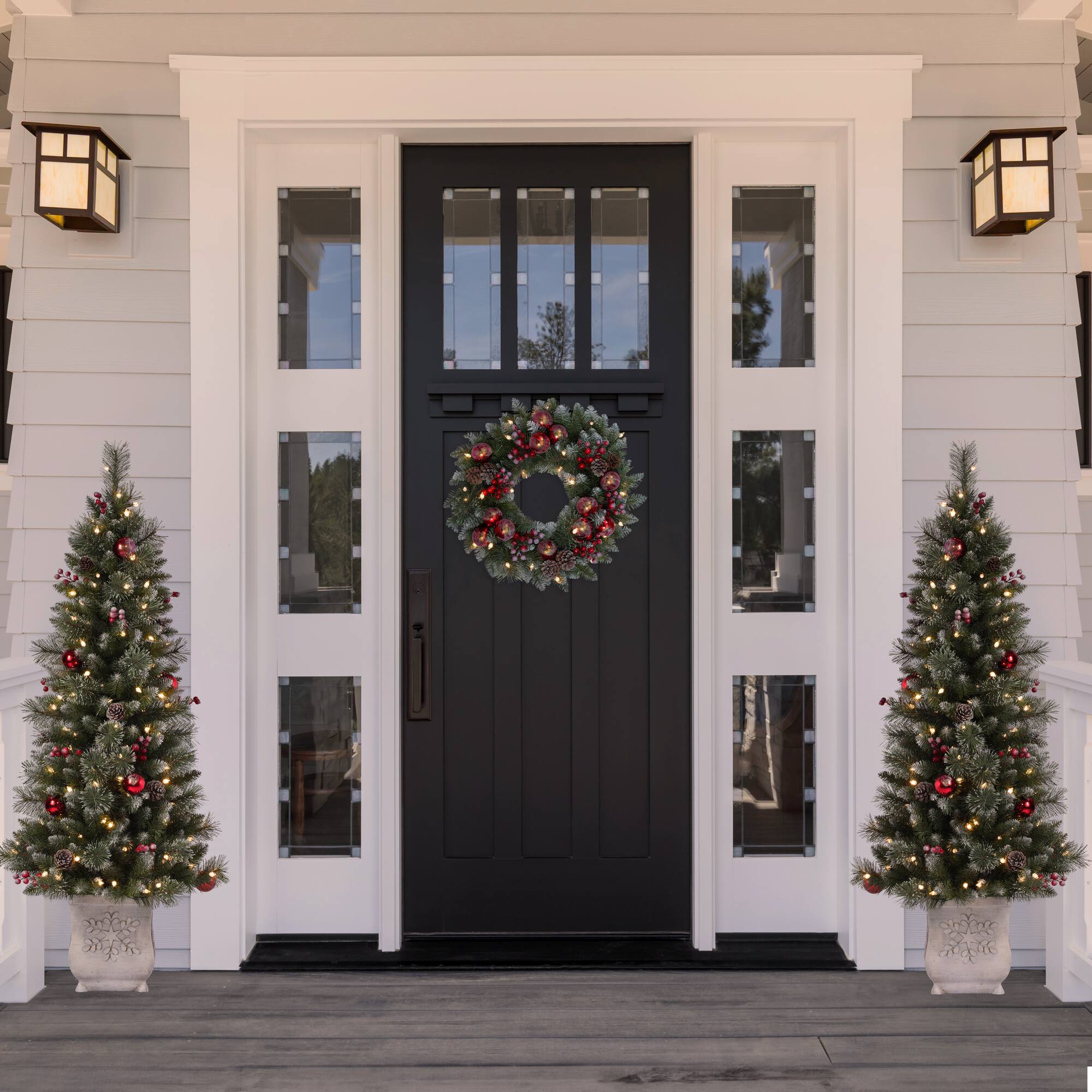 4.5ft. Pre-Lit Frosted Ithica Pine Artificial Potted Christmas Tree, Soft White C3 LED Lights